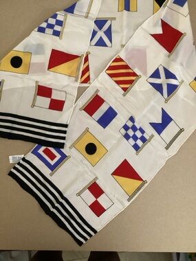 Nautical Flag Print Scarf - White with Red, Blue & Yellow